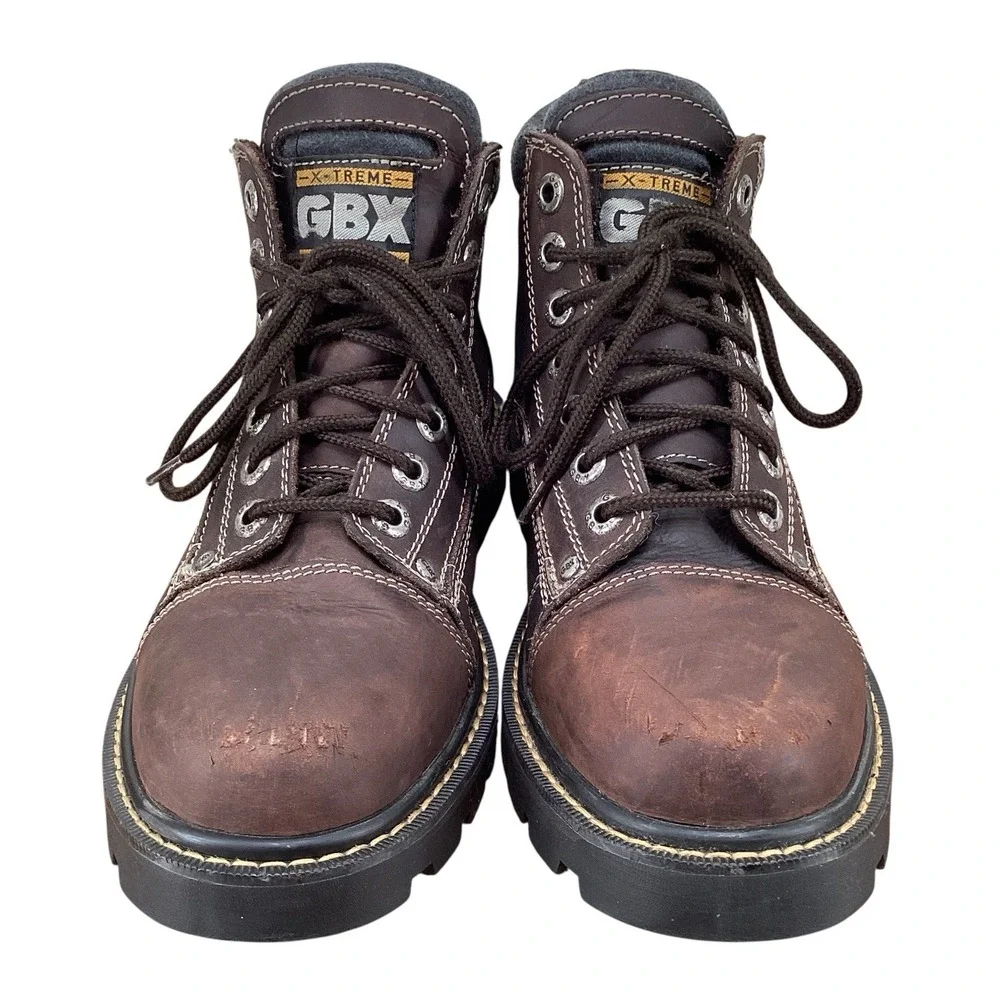 VTG GBX Chunky Y2K 90s Leather Boots Lug Sole Lace Up Brown Men's Sz 9 M